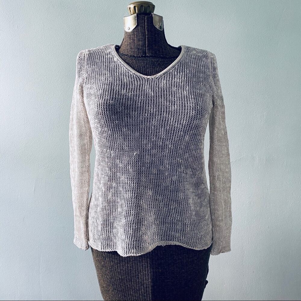 Eileen Fisher tan sheer pullover linen sweater